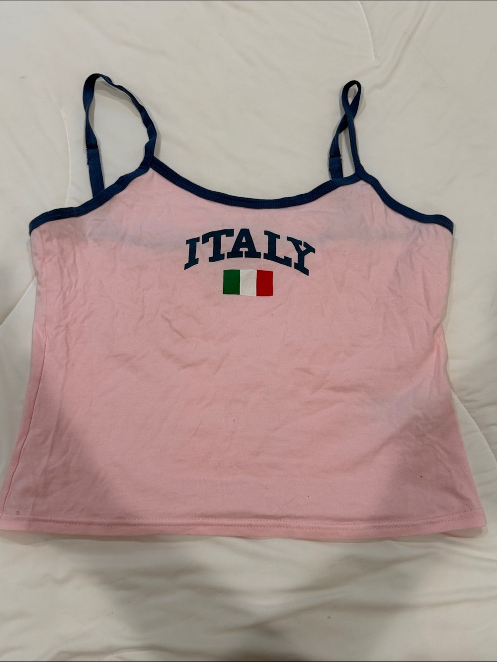 Edikted Pink Italy Graphic Spaghetti-Strap Tank with Navy Trim - Picture 2 of 5